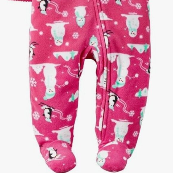 Girls Snowman Warm Outfit Zip Up Sleep Play Footie Jammie Sleeper Pajamas 6M - Picture 2 of 5